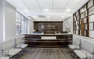 Medical Office interior Design with reception desk and chairs
