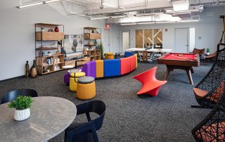 Employee lounge with colorful furniture
