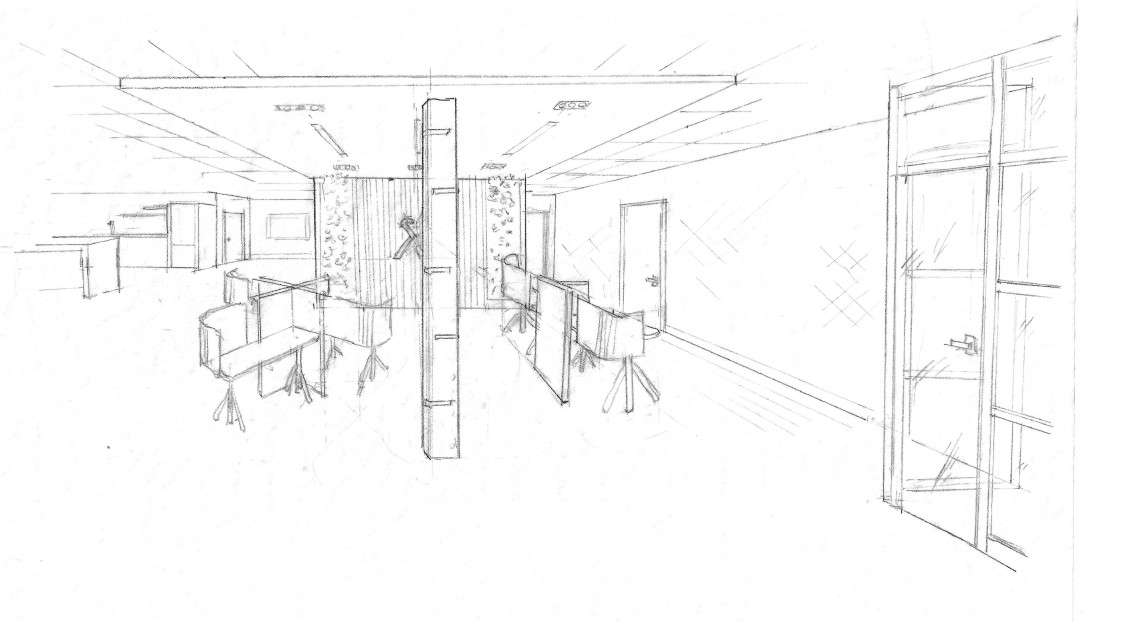 Private office with window, desk & chairs, table & chairs