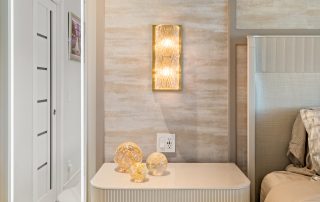 Detail view of high-end contemporary condo primary bedroom
